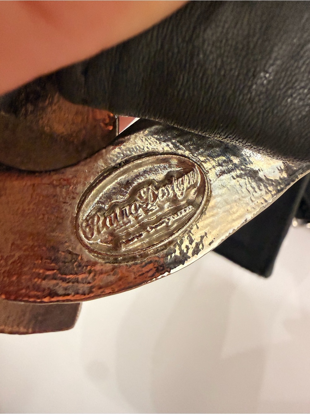 Raina Hammered Gold Accent Brown Leather Belt - Picture 7 of 9